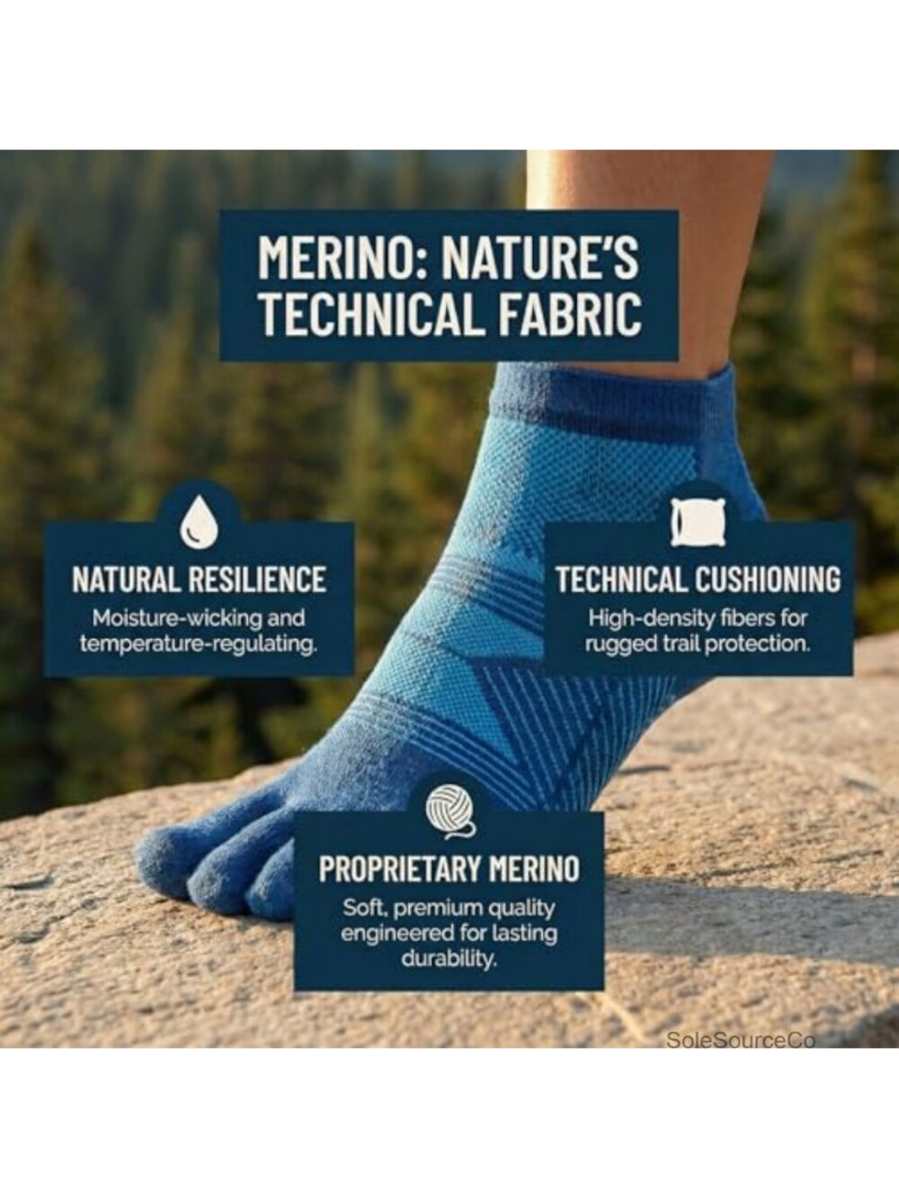 Merino Wool Toe Socks for Running & Hiking - Blister Prevention, 2 Pair - Picture 2 of 6
